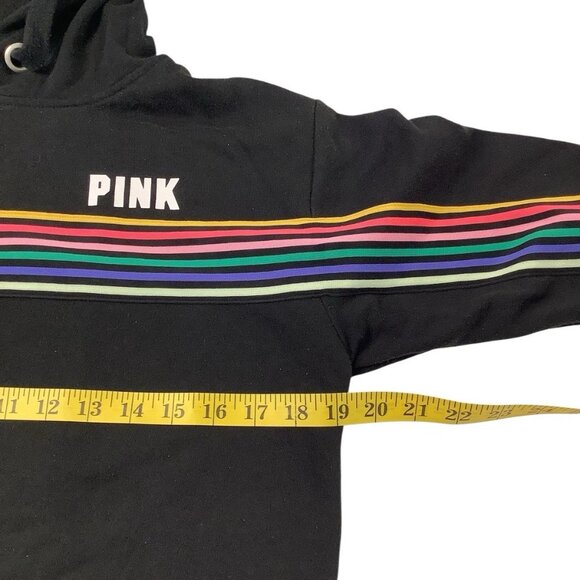Pink Victoria's Secret Black Long Sleeve Striped Logo Hoodie Size XS - Picture 9 of 10